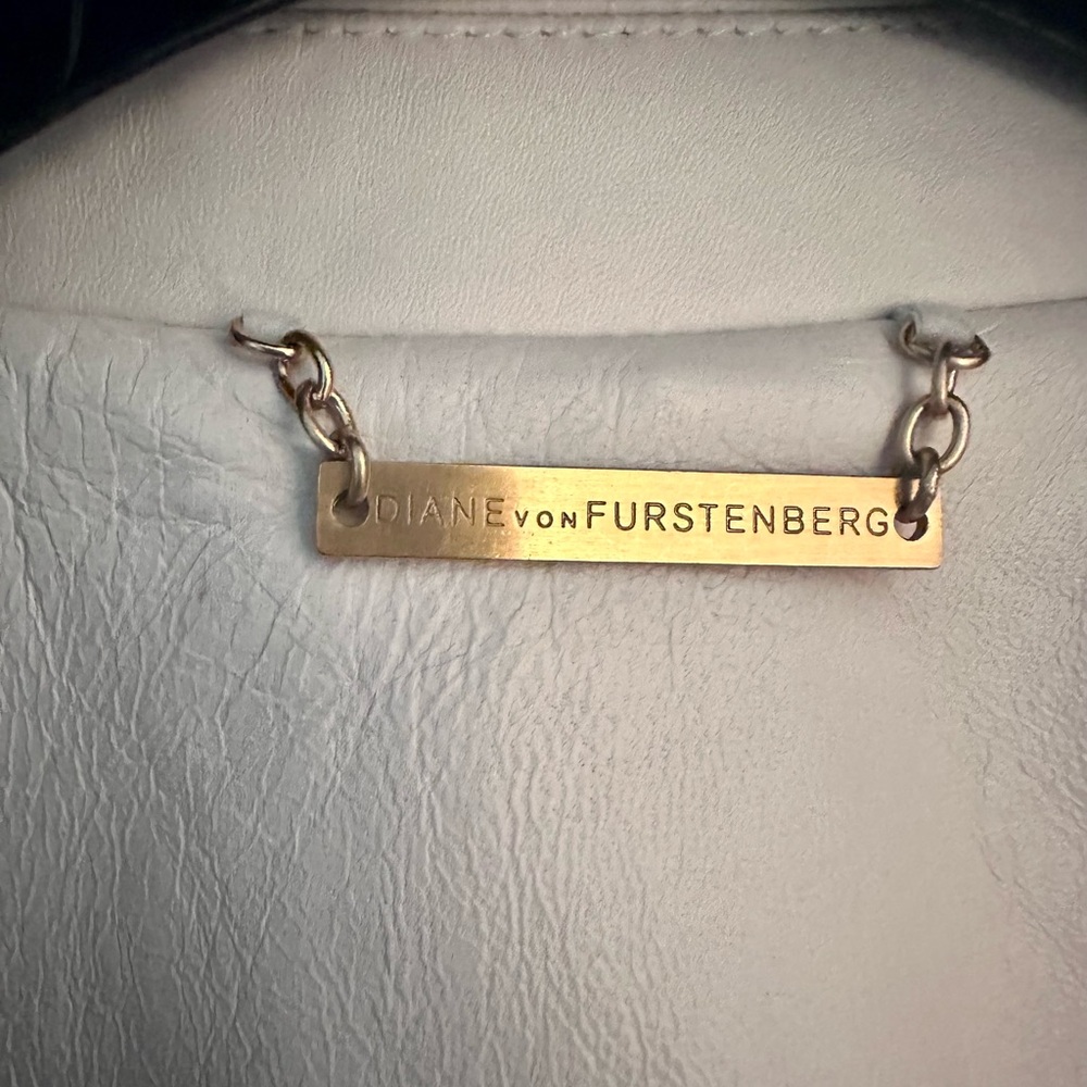 Diane Von Furstenberg White Motorcycle Jacket with gold accents